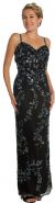 Floral Spaghetti Beaded Evening Dress with Jacket Black/Silver without Jacket.